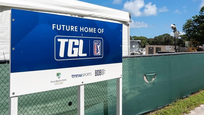 Construction is underway for the Tiger Woods's and Rory McIlroy's Simulator Golf League, TGL, at Palm Beach State College's PGA Boulevard campus in Palm Beach Gardens, Florida on October 5, 2023.