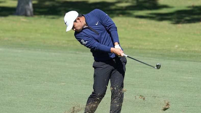 Oct 12, 2023; Las Vegas, Nevada, USA; Tom Kim hits from the fairway on the first hole during the first round of the Shriners Children's Open golf tournament at TPC Summerlin. Mandatory Credit: Ray Acevedo-USA TODAY Sports