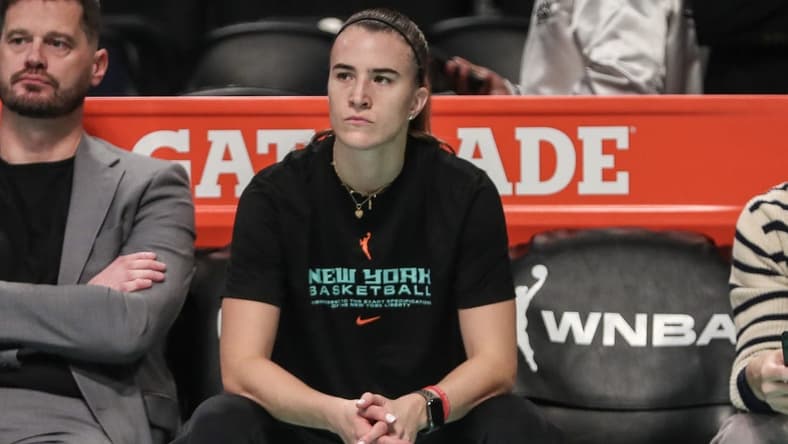 Oct 18, 2023; Brooklyn, New York, USA; New York Liberty guard Sabrina Ionescu (20) during pregame warmups prior to game four of the 2023 WNBA Finals at Barclays Center. Mandatory Credit: Wendell Cruz-USA TODAY Sports