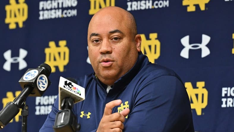Notre Dame Men   s Basketball head coach Micah Shrewsberry speaks at Media Day Thursday, Oct. 19, 2023, at the Purcell Pavilion.