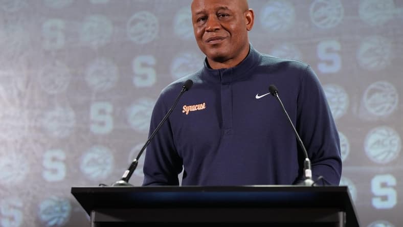Oct 25, 2023; Charlotte, NC, USA;   Syracuse Orange head coach Adrian Autry  speaks to the media during the ACC Tipoff at Hilton Charlotte Uptown. Mandatory Credit: Jim Dedmon-USA TODAY Sports