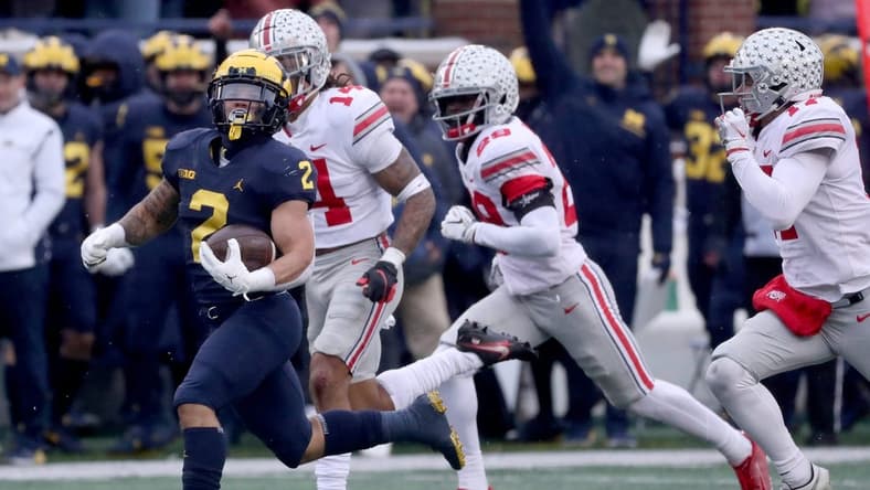 Michigan Wolverines running back Blake Corum gets a chance to outrun Ohio State
on Saturday.