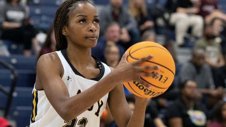 SJV Madison St. Rose takes an outside shot in first half action. St. John Vianney Girls Basketball vs Sparta in NJSIAA Tournament of Champions Semifinals on March 18, 2022 in Toms River, NJ.

Gbbsjsp220318j