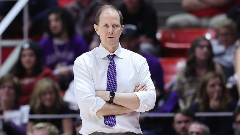 Jan 21, 2023; Salt Lake City, Utah, USA; Washington Huskies head coach Mike Hopkins looks on against the Utah Utes in the second half at Jon M. Huntsman Center. Mandatory Credit: Rob Gray-USA TODAY Sports