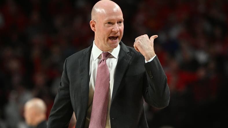 Feb 19, 2023; Lincoln, Nebraska, USA;  Maryland Terrapins head coach Kevin Willard watches action against the Nebraska Cornhuskers in the first half at Pinnacle Bank Arena. Mandatory Credit: Steven Branscombe-USA TODAY Sports