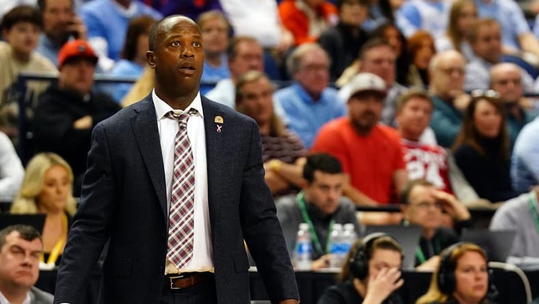 Mar 8, 2023; Greensboro, NC, USA; Boston College Eagles head coach Earl Grant looks on as his team takes on North Carolina Tar Heels during the first half of the second round of the ACC tournament at Greensboro Coliseum. Mandatory Credit: John David Mercer-USA TODAY Sports