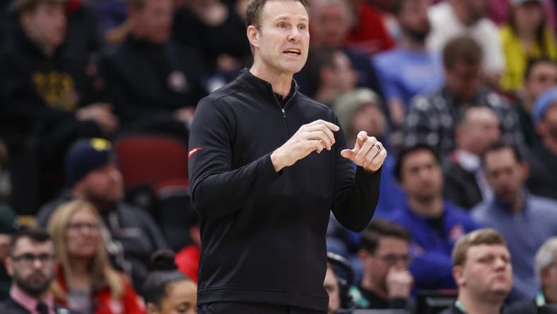 Mar 8, 2023; Chicago, IL, USA; Nebraska Cornhuskers head coach Fred Hoiberg directs his team against the Minnesota Golden Gophers during the first half at United Center. Mandatory Credit: Kamil Krzaczynski-USA TODAY Sports