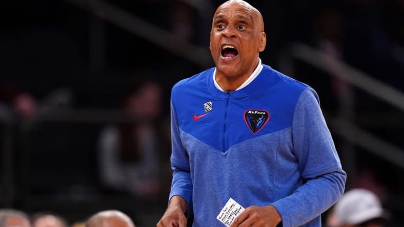 DePaul Blue Demons head coach Tony Stubblefield instructs the team in the first half of an NCAA college basketball game against the Xavier Musketeers during the second round of the Big East conference tournament, Thursday, March 9, 2023, at Madison Square Garden in New York.

Xaiver Depaul Big East Basketball Tournament March 9 0133
