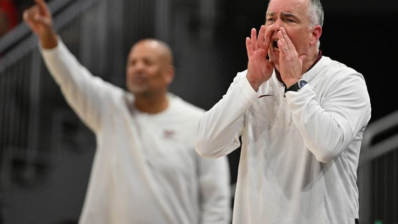 Feb 28, 2023; Louisville, Kentucky, USA;  Virginia Tech Hokies head coach Mike Young during the second half against the Louisville Cardinals at KFC Yum! Center. Virginia Tech defeated Louisville 71-54. Mandatory Credit: Jamie Rhodes-USA TODAY Sports