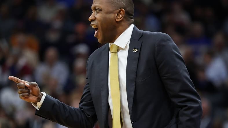 Mar 18, 2023; Sacramento, CA, USA; Missouri Tigers head coach Dennis Gates gives directions during the first half against the Princeton Tigers at Golden 1 Center. Mandatory Credit: Kelley L Cox-USA TODAY Sports