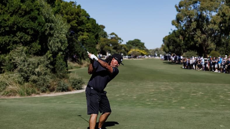 Apr 23, 2023; Adelaide, South Australia, AUS; Pat Perez of Team Aces hits a shot during the final round of LIV Golf Adelaide golf tournament at Grange Golf Club. Mandatory Credit: Mike Frey-USA TODAY Sports