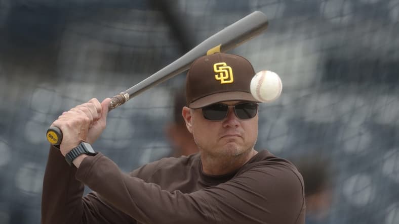 Jun 27, 2023; Pittsburgh, Pennsylvania, USA; San Diego Padres senior advisor to player development & major leagues Mike Shildt (8) before the game against the Pittsburgh Pirates at PNC Park. Mandatory Credit: Charles LeClaire-USA TODAY Sports