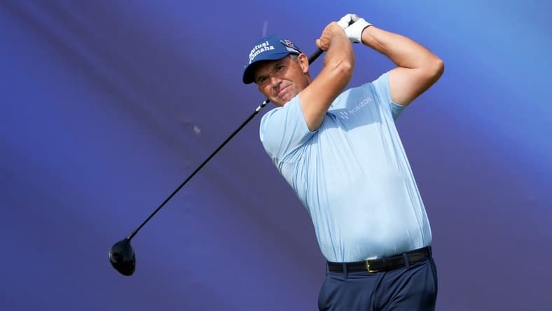 July 21, 2023; Hoylake, ENGLAND, GBR; Padraig Harrington plays on the eighth hole during the second round of The Open Championship golf tournament at Royal Liverpool. Mandatory Credit: Kyle Terada-USA TODAY Sports