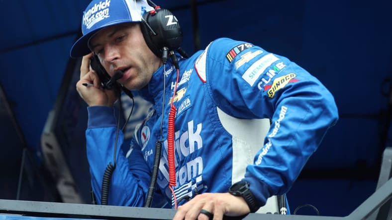 Crew Chief for Hendrick Motorsports Cliff Daniels watches the action during the FireKeepers Casino 400 on Sunday, Aug. 6, 2023.