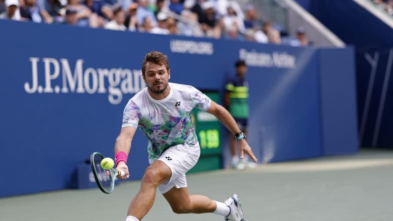 Sep 2, 2023; Flushing, NY, USA; Stan Wawrinka of Switzerland reaches for a forehand against Jannik Sinner of Italy (not pictured) on day six of the 2023 U.S. Open tennis tournament at USTA Billie Jean King National Tennis Center. Mandatory Credit: Geoff Burke-USA TODAY Sports