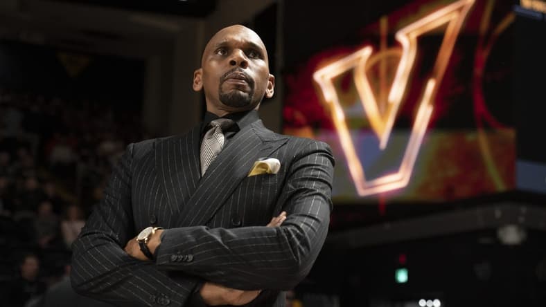 Vanderbilt head coach Jerry Stackhouse looks out onto the court before their game against Auburn at Memorial Gymnasium on Feb. 18, 2023, in Nashville.