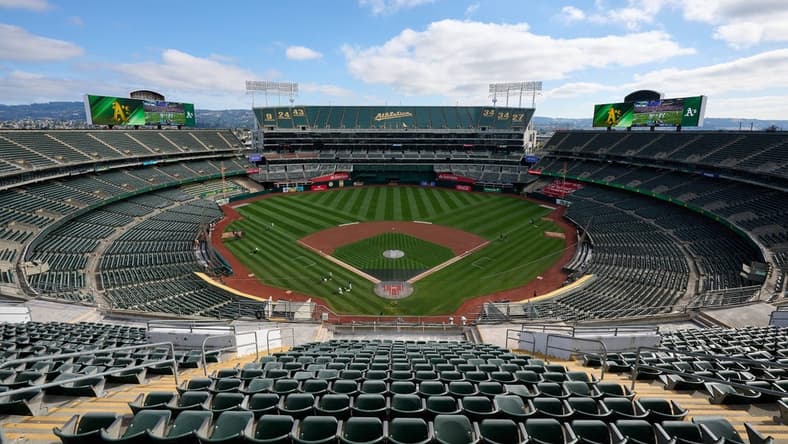 Sep 24, 2023; Oakland, California, USA; A general view of Oakland-Alameda County Coliseum from the third seating level before the game between the Detroit Tigers and the Oakland Athletics Coliseum. Mandatory Credit: Robert Edwards-USA TODAY Sports
