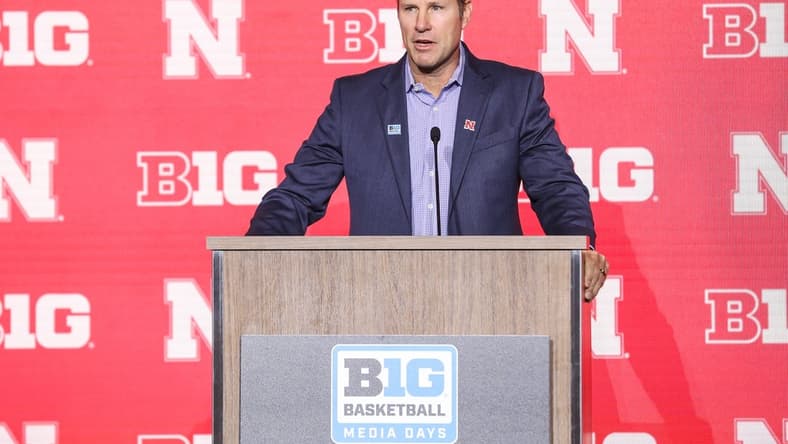 Oct 10, 2023; Minneapolis, MN, USA; Nebraska Cornhuskers head coach Fred Hoiberg speaks to the media during the Big Ten basketball media days at Target Center. Mandatory Credit: Matt Krohn-USA TODAY Sports