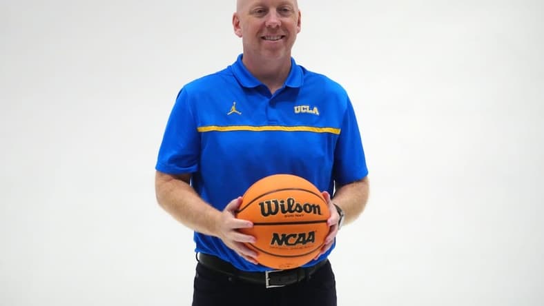 Oct 11, 2023; Las Vegas, NV, USA; UCLA Bruins coach Mick Cronin poses during Pac-12 Media Day at Park MGM Las Vegas Conference Center. Mandatory Credit: Kirby Lee-USA TODAY Sports