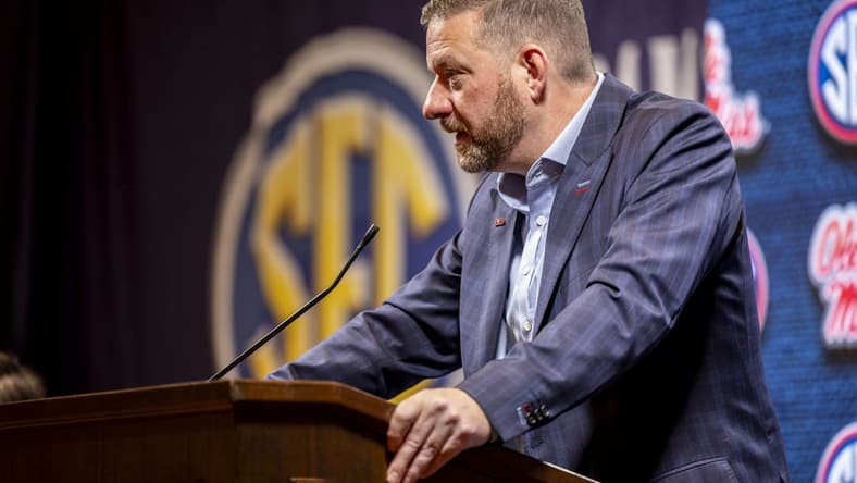 Oct 18, 2023; Brimingham, AL, USA; Mississippi Rebels head coach Chris Beard talks with the media during the SEC Basketball Tipoff at Grand Bohemian Hotel Mountain Brook. Mandatory Credit: Vasha Hunt-USA TODAY Sports