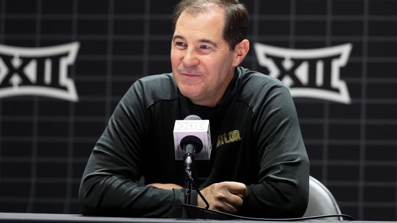 Oct 18, Kansas City, MO, USA; Baylor head coach Scott Drew answers questions at the Big 12 Men s Basketball Tipoff at T-Mobile Center. Mandatory Credit: Kylie Graham-USA TODAY Sports