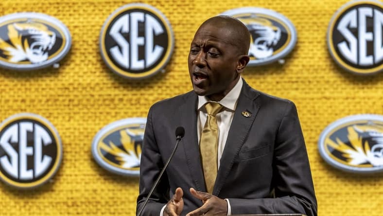 Oct 18, 2023; Brimingham, AL, USA; Missouri Tigers head coach Dennis Gates talks with the media during the SEC Basketball Tipoff at Grand Bohemian Hotel Mountain Brook. Mandatory Credit: Vasha Hunt-USA TODAY Sports