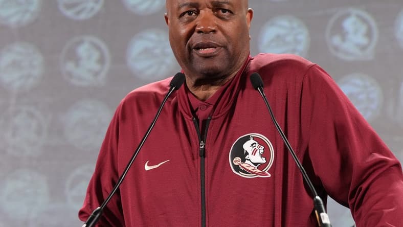 Oct 25, 2023; Charlotte, NC, USA;  Florida State Seminoles head coach Leonard Hamilton speaks to the media during the ACC Tipoff at Hilton Charlotte Uptown. Mandatory Credit: Jim Dedmon-USA TODAY Sports