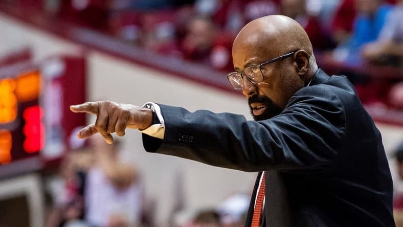 Indiana Head Coach Mike Woodson instructs his team during the second half of the Indiana versus Marian men's basketball game at Simon Skjodt Assembly Hall on Friday, Nov. 3, 2023.