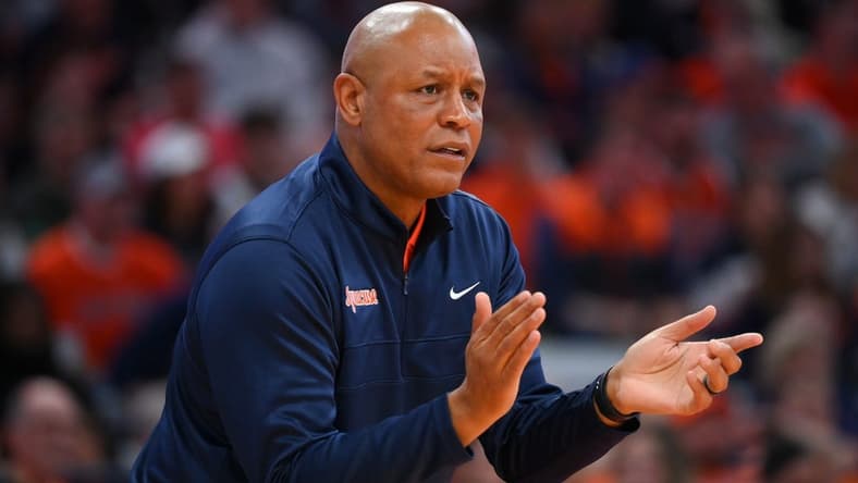 Nov 6, 2023; Syracuse, New York, USA; Syracuse Orange head coach Adrian Autry reacts to a play against the New Hampshire Wildcats during the first half at the JMA Wireless Dome. Mandatory Credit: Rich Barnes-USA TODAY Sports