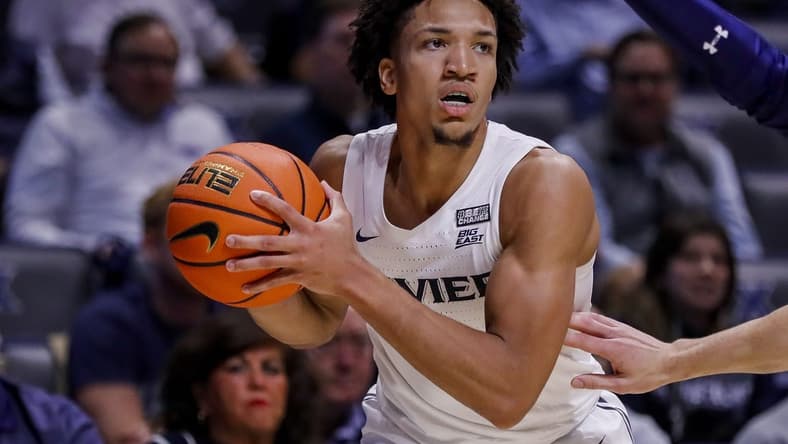 Nov 6, 2023; Cincinnati, Ohio, USA; Xavier Musketeers guard Desmond Claude (1) plays the court against the Robert Morris Colonials in the first half at Cintas Center. Mandatory Credit: Katie Stratman-USA TODAY Sports
