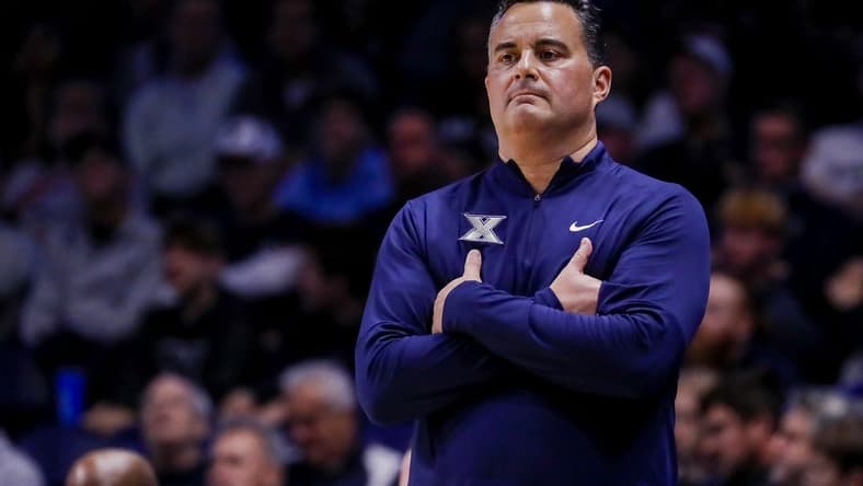 Nov 6, 2023; Cincinnati, Ohio, USA; Xavier Musketeers head coach Sean Miller during the first half in the game against the Robert Morris Colonials at Cintas Center. Mandatory Credit: Katie Stratman-USA TODAY Sports