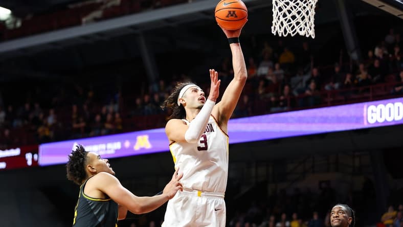 Nov 16, 2023; Minneapolis, Minnesota, USA; Minnesota Golden Gophers forward Dawson Garcia (3) shoots against the Missouri Tigers during the first half at Williams Arena. Mandatory Credit: Matt Krohn-USA TODAY Sports