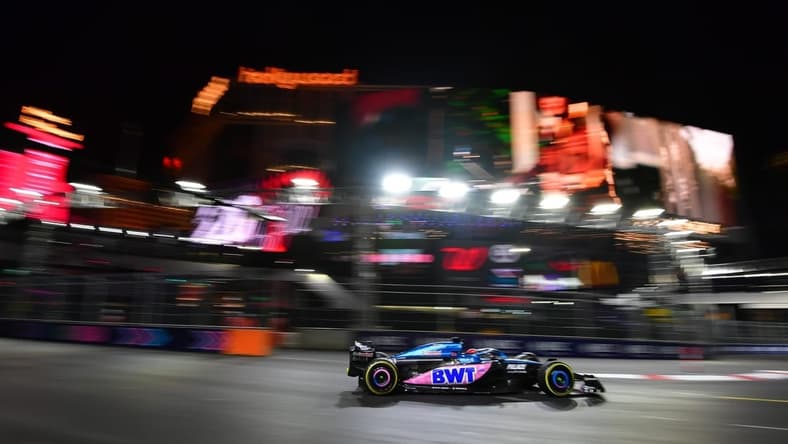 Nov 16, 2023; Las Vegas, Nevada, USA; Alpine driver Esteban Ocon of France (31) during free practice at Las Vegas Strip Circuit. Mandatory Credit: Gary A. Vasquez-USA TODAY Sports