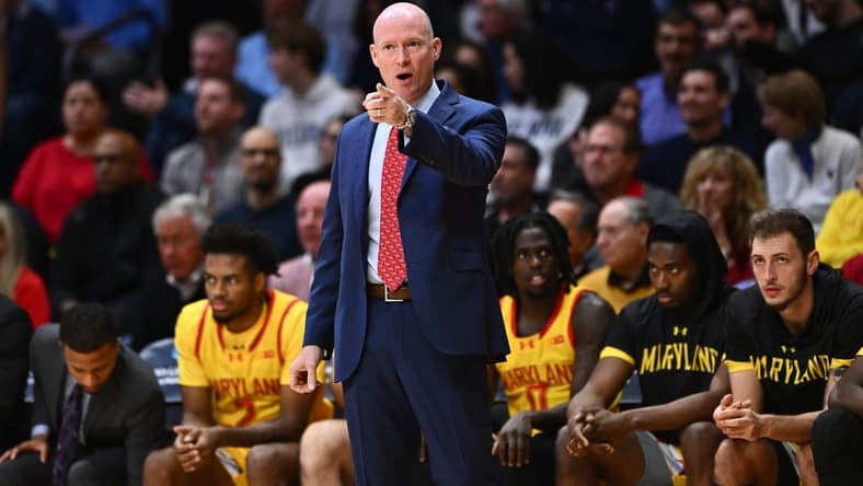 Nov 17, 2023; Villanova, Pennsylvania, USA; Maryland Terrapins head coach Kevin Willard calls out against the Villanova Wildcats in the first half at William B. Finneran Pavilion. Mandatory Credit: Kyle Ross-USA TODAY Sports