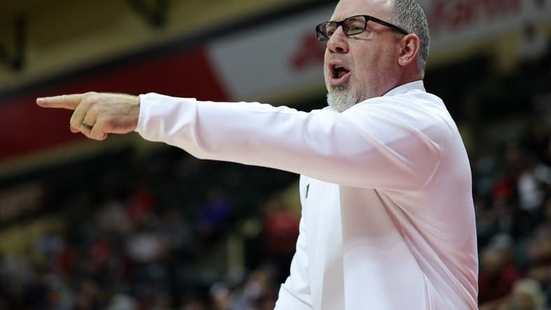 Nov 24, 2023; Kissimmee, FL, USA;  Texas A&M Aggies head coach Buzz Williams calls to his team against the Florida Atlantic Owls in the first half during the ESPN Events Invitational Semifinals at State Farm Field House. Mandatory Credit: Nathan Ray Seebeck-USA TODAY Sports