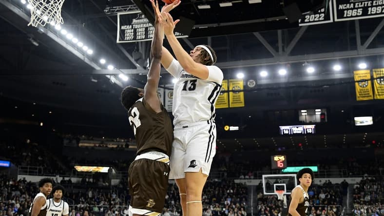 Providence Friars forward Josh Oduro (13) goes for a lay up against the Lehigh Mountain Hawks during the first half at Amica Mutual Pavilion. Mandatory Credit: Eric Canha-USA TODAY Sports
