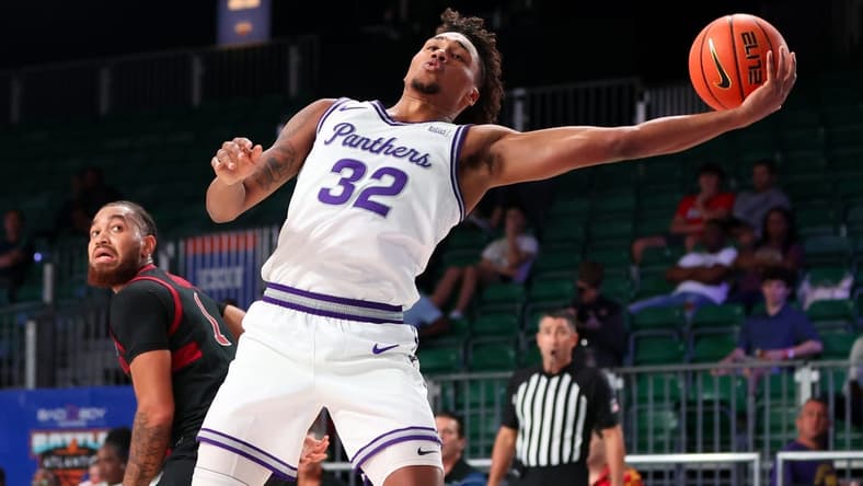 Nov 24, 2023; Paradise Island, BAHAMAS;  Northern Iowa Panthers guard Tytan Anderson (32) reaches for a ball in front of Stanford Cardinal guard Jared Bynum (1) during the first half at Imperial Arena. Mandatory Credit: Kevin Jairaj-USA TODAY Sports