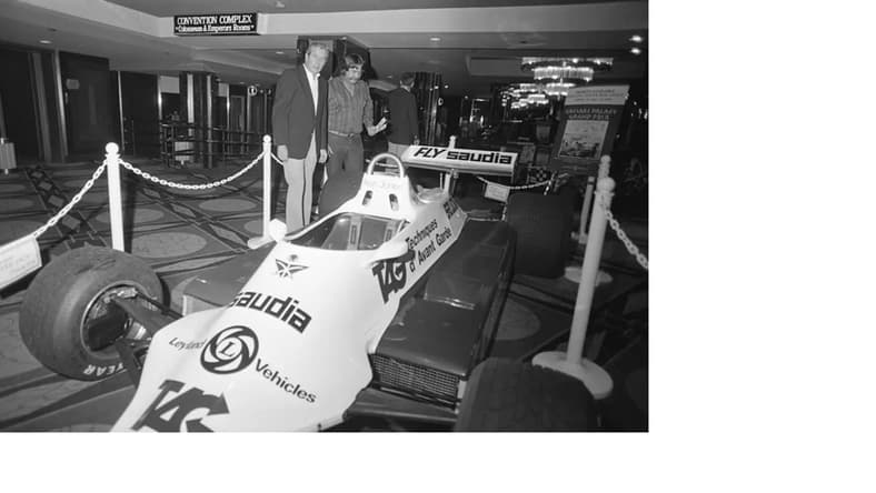 Caesars Palace promotional photo for the 1980 Las Vegas Grand Prix with the FW 07B championship car.