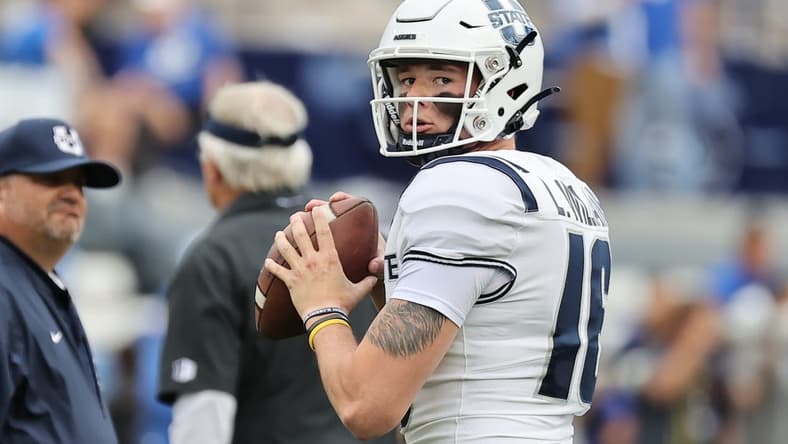 Utah State Aggies quarterback Levi Williams knows his way around the Potato Bowl. Mandatory Credit: Rob Gray-USA TODAY Sports