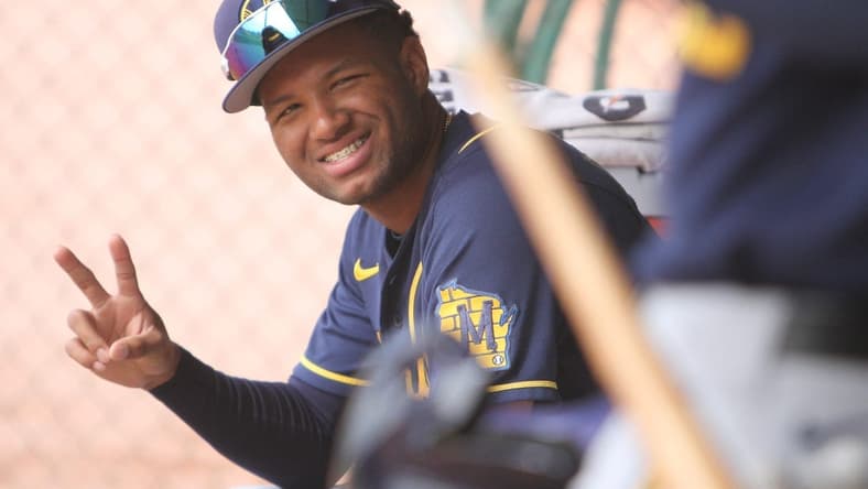 Milwaukee Brewers prospect Jackson Chourio smiles for a photo during minor league workouts at American Family Fields of Phoenix on March 6, 2023.
Ctk18529 2