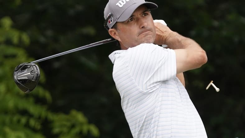 May 25, 2023; Fort Worth, Texas, USA; Kevin Kisner plays his shot from the sixth tee during the first round of the Charles Schwab Challenge golf tournament. Mandatory Credit: Raymond Carlin III-USA TODAY Sports