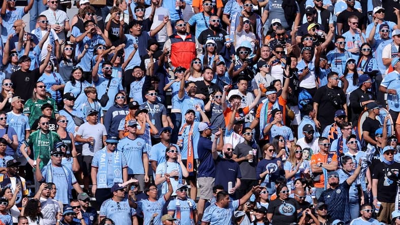 Sep 16, 2023; New York, New York, USA; Fans react during the first half between New York City FC and the New York Red Bulls at Yankee Stadium. Mandatory Credit: Brad Penner-USA TODAY Sports