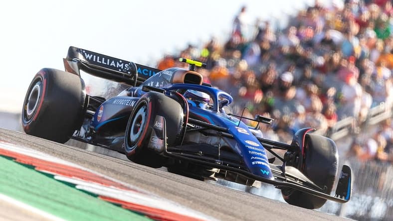 Oct 20, 2023; Austin, Texas, USA; Logan Sargeant of Williams Racing during qualifying for the Formula 1 United States Grand Prix at Circuit of the Americas. Logan is the lone United States driver currently in F1. Mandatory Credit: Erich Schlegel-USA TODAY Sports