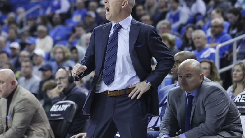 Nov 15, 2023; Los Angeles, California, USA; UCLA head coach Mick Cronin remarks during the second half in a game against Long Island University at Pauley Pavilion presented by Wescom. Mandatory Credit: Yannick Peterhans-USA TODAY Sports