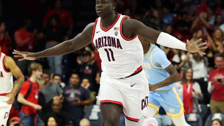 Nov 13, 2023; Tucson, Arizona, USA; Arizona Wildcats center Oumar Ballo (11) on the court against the Southern University Jaguars at McKale Center. Mandatory Credit: Zachary BonDurant-USA TODAY Sports