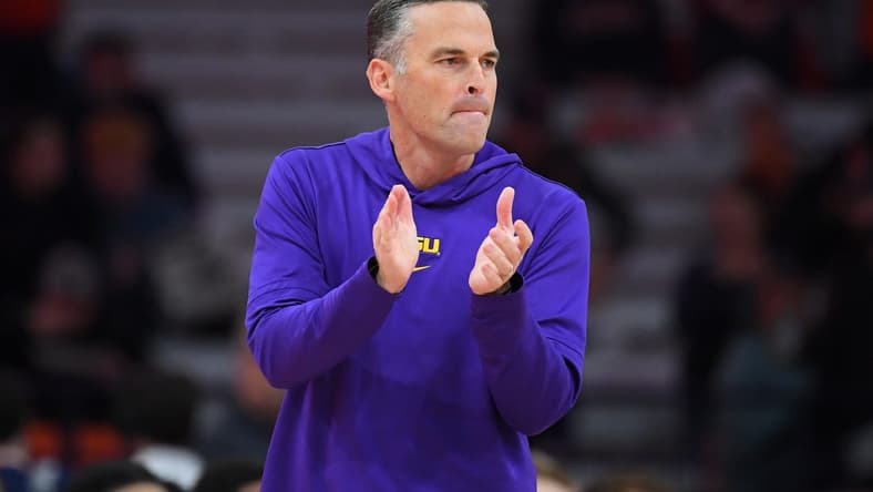 Nov 28, 2023; Syracuse, New York, USA; LSU Tigers head coach Matt McMahon looks on prior to the game against the Syracuse Orange at the JMA Wireless Dome. Mandatory Credit: Rich Barnes-USA TODAY Sports