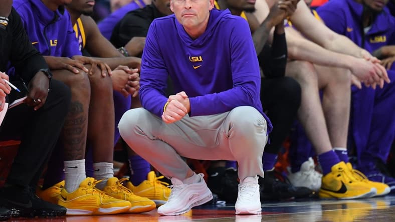 Nov 28, 2023; Syracuse, New York, USA; LSU Tigers head coach Matt McMahon looks on against the Syracuse Orange during the second half at the JMA Wireless Dome. Mandatory Credit: Rich Barnes-USA TODAY Sports