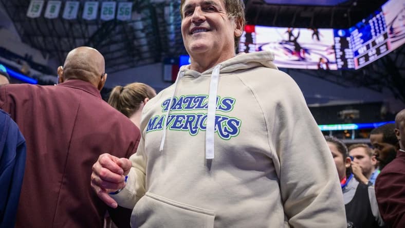 Nov 28, 2023; Dallas, Texas, USA; Dallas Mavericks owner Mark Cuban walks off the court after the Mavericks victory over the Houston Rockets at the American Airlines Center. Mandatory Credit: Jerome Miron-USA TODAY Sports