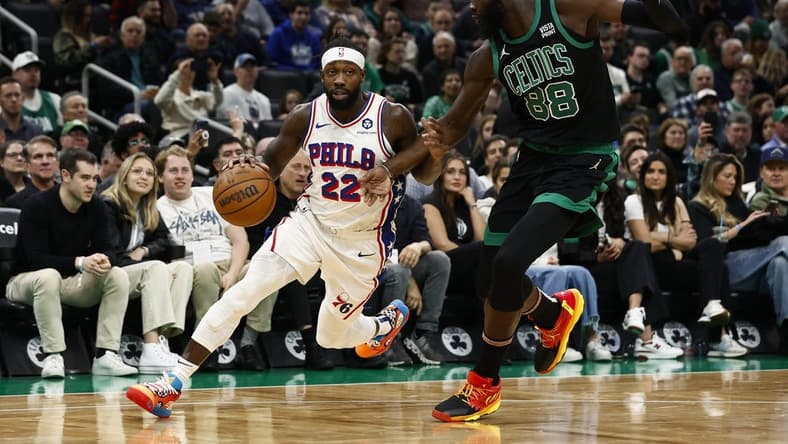 Dec 1, 2023; Boston, Massachusetts, USA; Philadelphia 76ers guard Patrick Beverley (22) drives on Boston Celtics center Neemias Queta (88) during the second quarter at TD Garden. Mandatory Credit: Winslow Townson-USA TODAY Sports