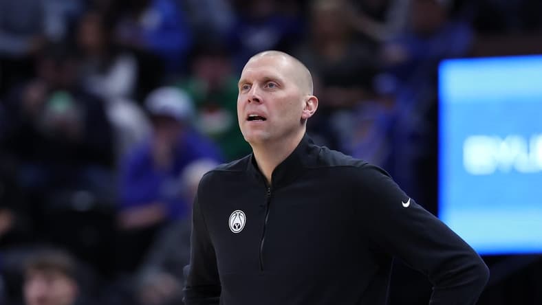 Dec 1, 2023; Salt Lake City, Utah, USA; Brigham Young Cougars head coach Mark Pope looks on against the Fresno State Bulldogs during the first half at Delta Center. Mandatory Credit: Rob Gray-USA TODAY Sports